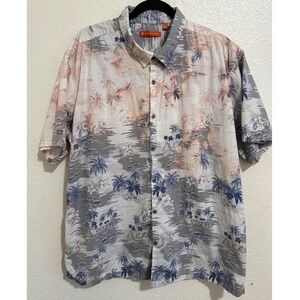 Tori Richard Womens 2XL Grey Peach sunset Tropical Palm Tree Button Down Shirt